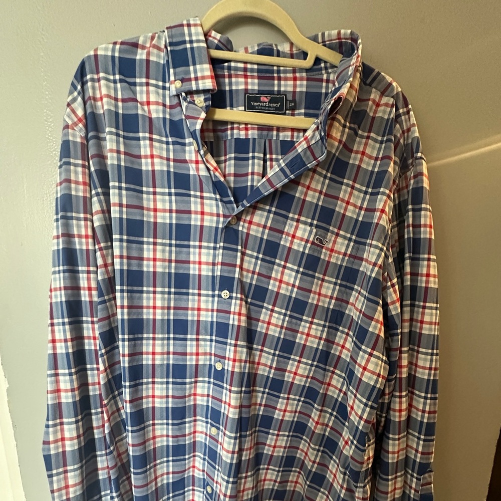 Vineyard vines, performance shirt, XXL blue plaid